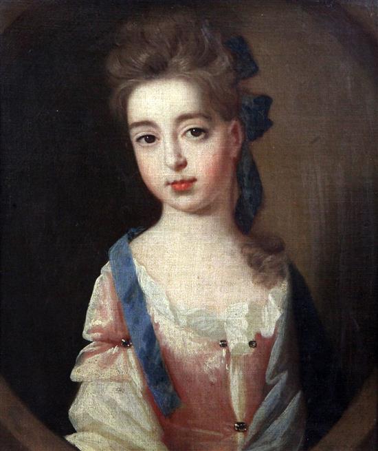 18th century English School Portrait of Mrs Myrrill Horner, daughter of Colonel George Horner of Mells 13 x 11.5in.